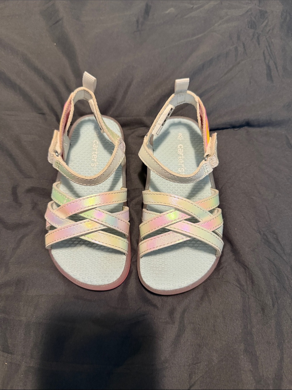 Carter's Girls' Pastel Iridescent Crisscross Sandals - Light Blue Footbed